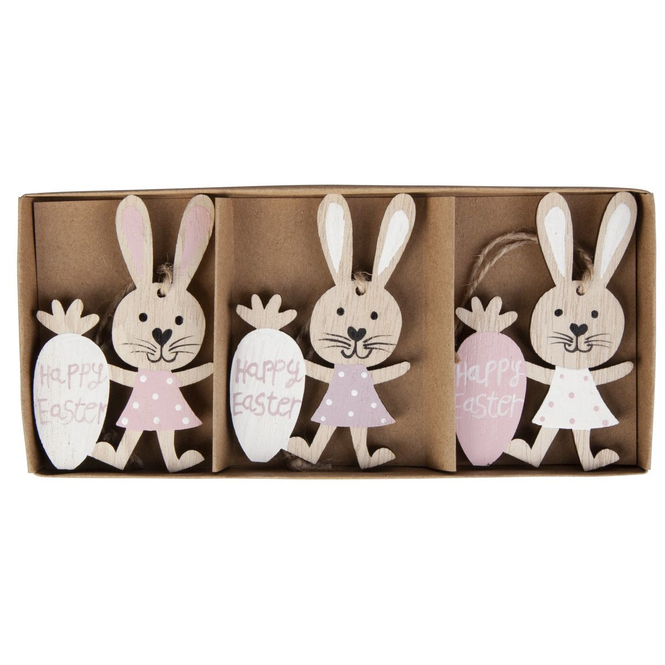 Dekohänger - Hase - Happy Easter - aus Holz - ca. 8 x 5 cm - 3 Stück