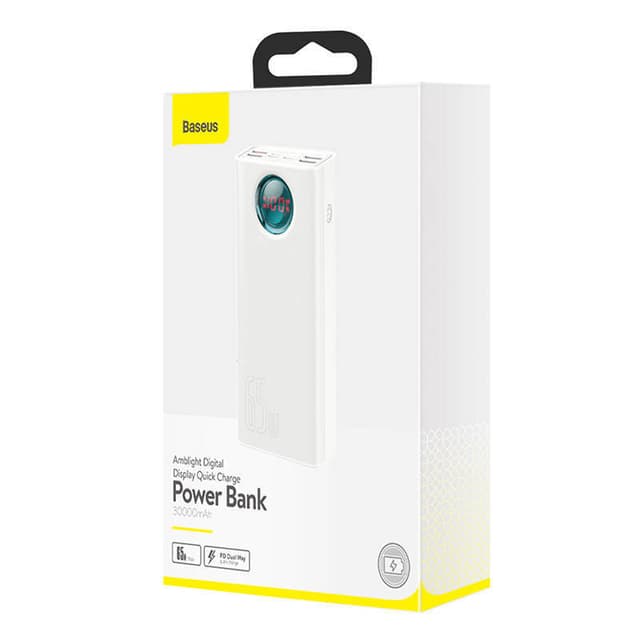 Powerbank Baseus Amblight 30000mAh, 4xUSB, USB-C, 65W (hvid)
