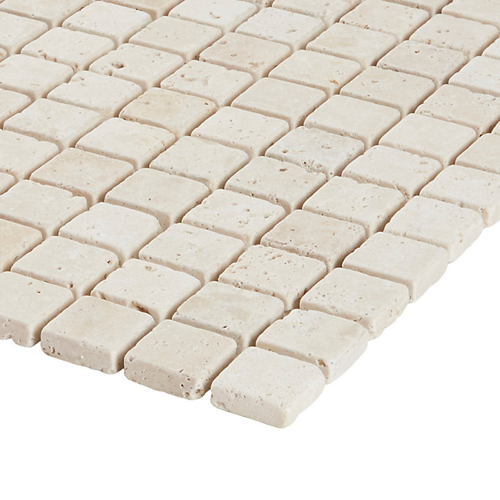 Mosaïque beige 30,5x30,5cm Travertino pierre naturelle mat