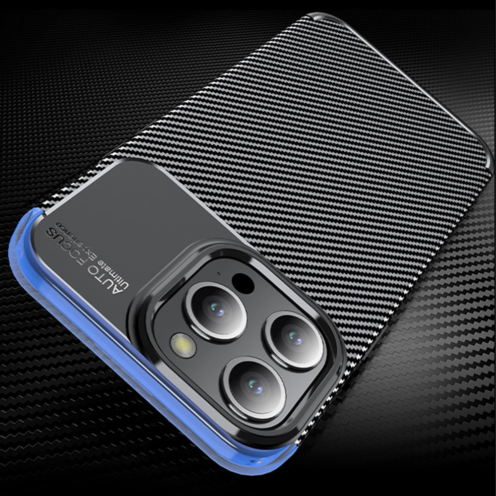 iPhone 15 Pro Max Gummi Case Schutzhülle mit Air Cushion Fallschutz im Carbon Look - Schwarz