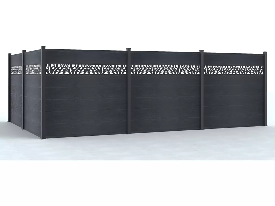 Panneaux de clôture à poser H.181 cm - kit 7 lames composite avec décor + 2 poteaux anthracite - ENOLA
