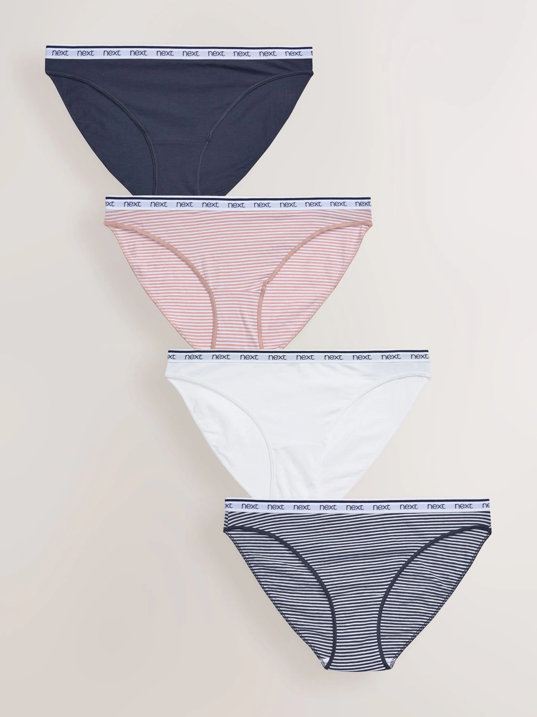 Roze/blauw gestreept - 4 Katoenen slipjes met logotailleband