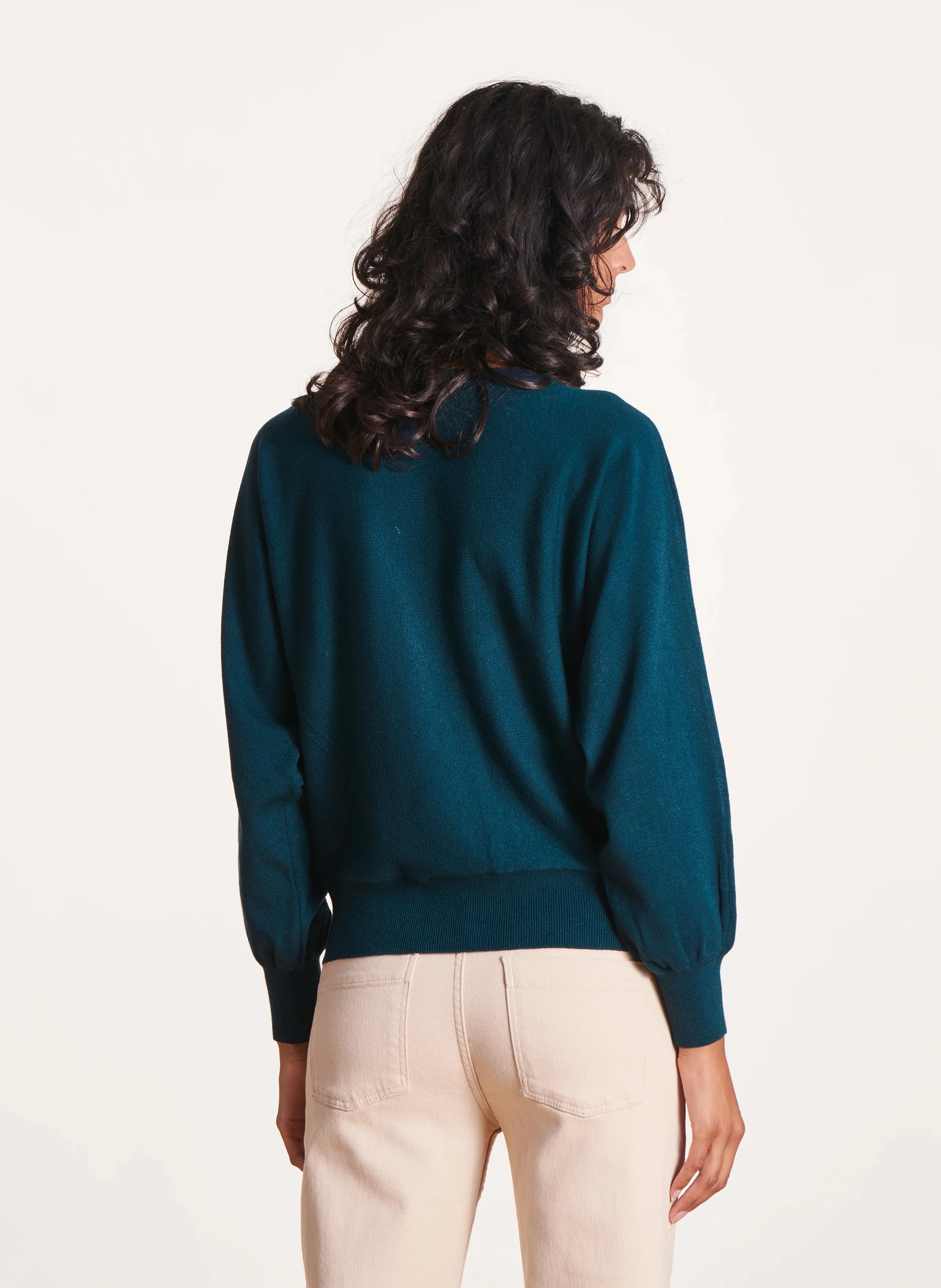 Pull col rond droit en maille | Bleu