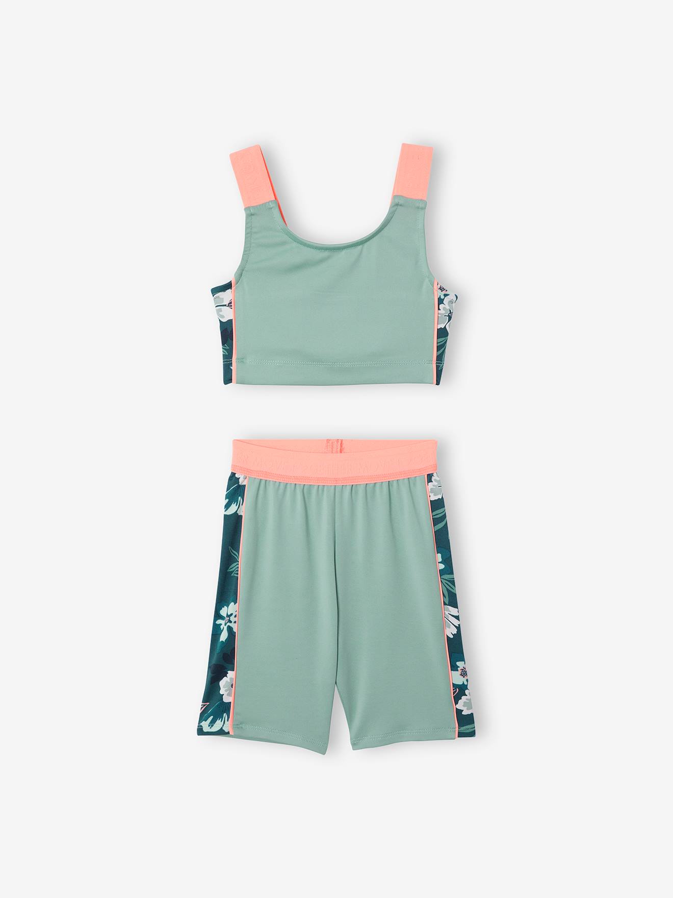 Conjunto de top esportivo e calcinha para meninas, azul escuro liso com estampas.