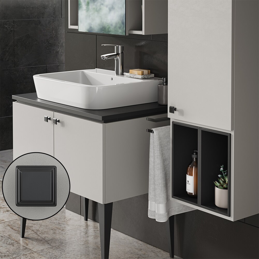 Vicco Badmöbel-Set Gerta in Grau-Schwarz, Badezimmer-Set, moderne Badserie, Spiegelschrank, Waschbeckenunterschrank, Hängeschrank mit 1 Tür