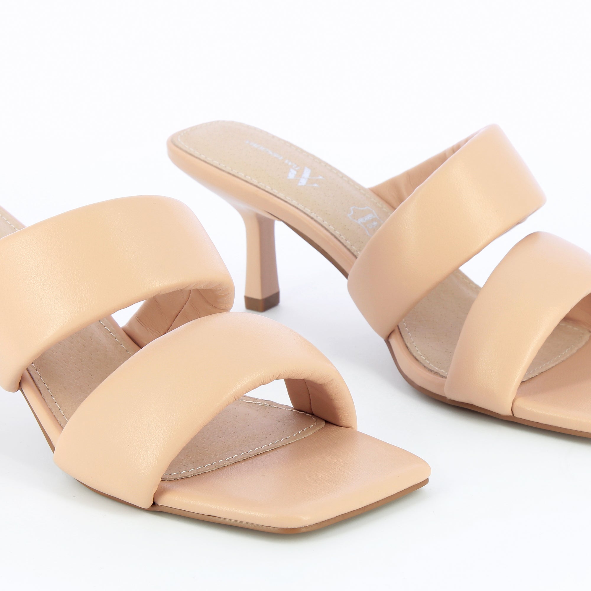 Sandales à talon, Compensées-Mules Elia rose pâle à brides rembourrées