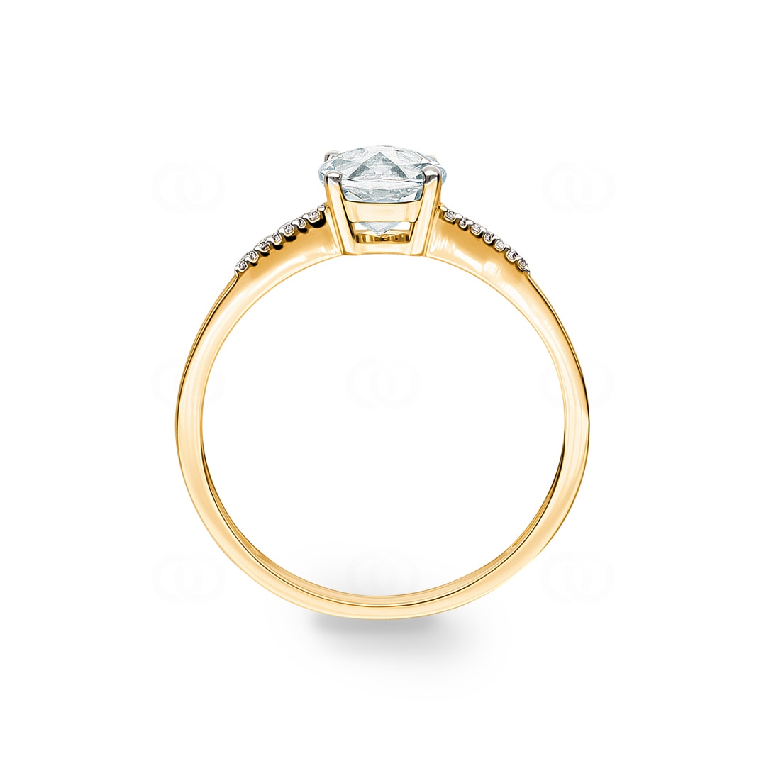 Damenring 750/18 K Gelbgold mit grünem Amethyst rund und Diamanten 0.02 ct H/si