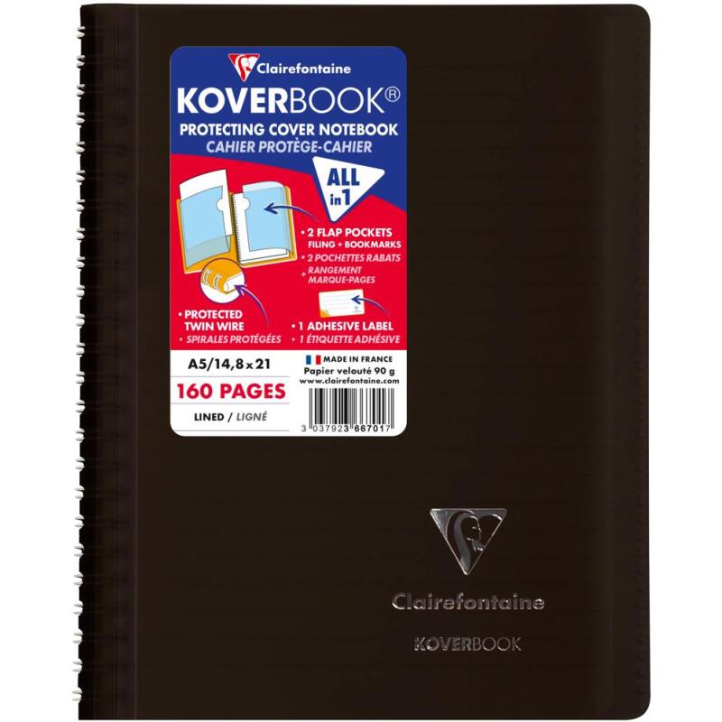 Carnet reliure intégrale enveloppante Koverbook A5 160 pages ligné couverture polypropylène transparent - Assortis