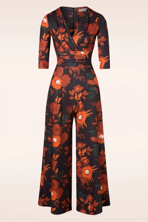 Vintage Chic for Topvintage Liana Floral jumpsuit in zwart en oranje