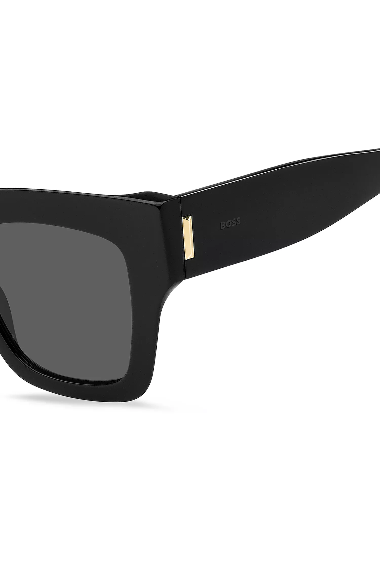 Óculos de sol BOSS em acetato preto com detalhes exclusivos.