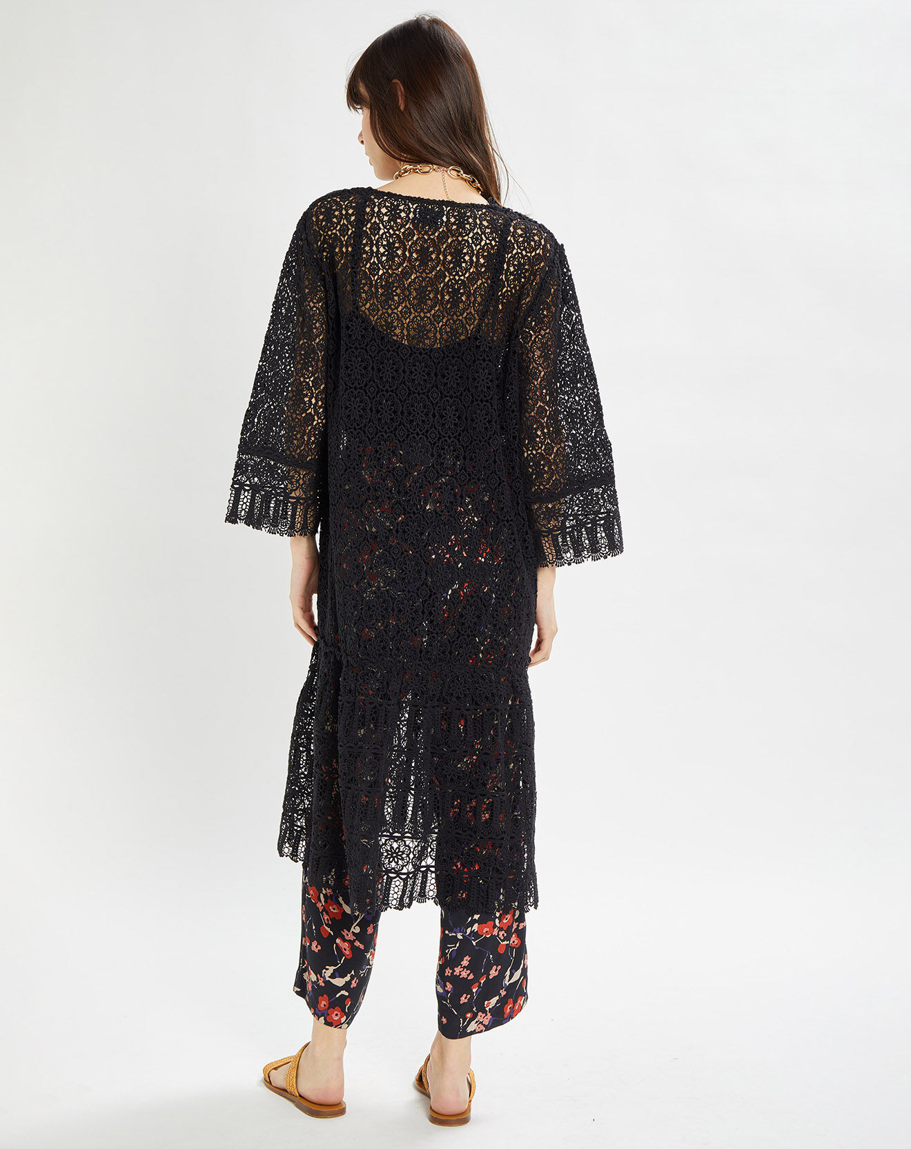 Stella Forest Veste longue en dentelle Laeticia noire