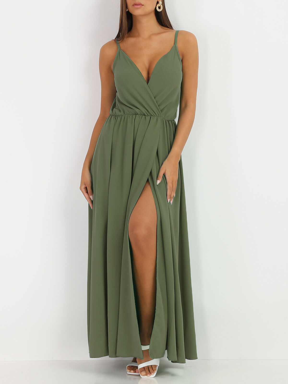 Robe longue portefeuille- Kaki
