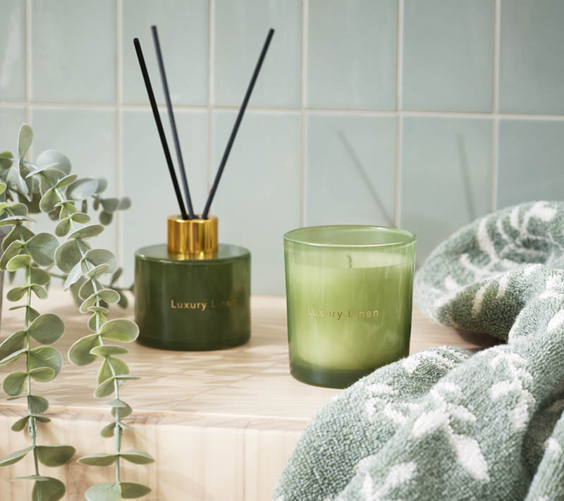 Luxury linen duftlys grønn