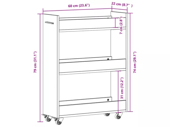 Armoire avec roues sonoma gris 60x22x79 cm bois d'ingénierie