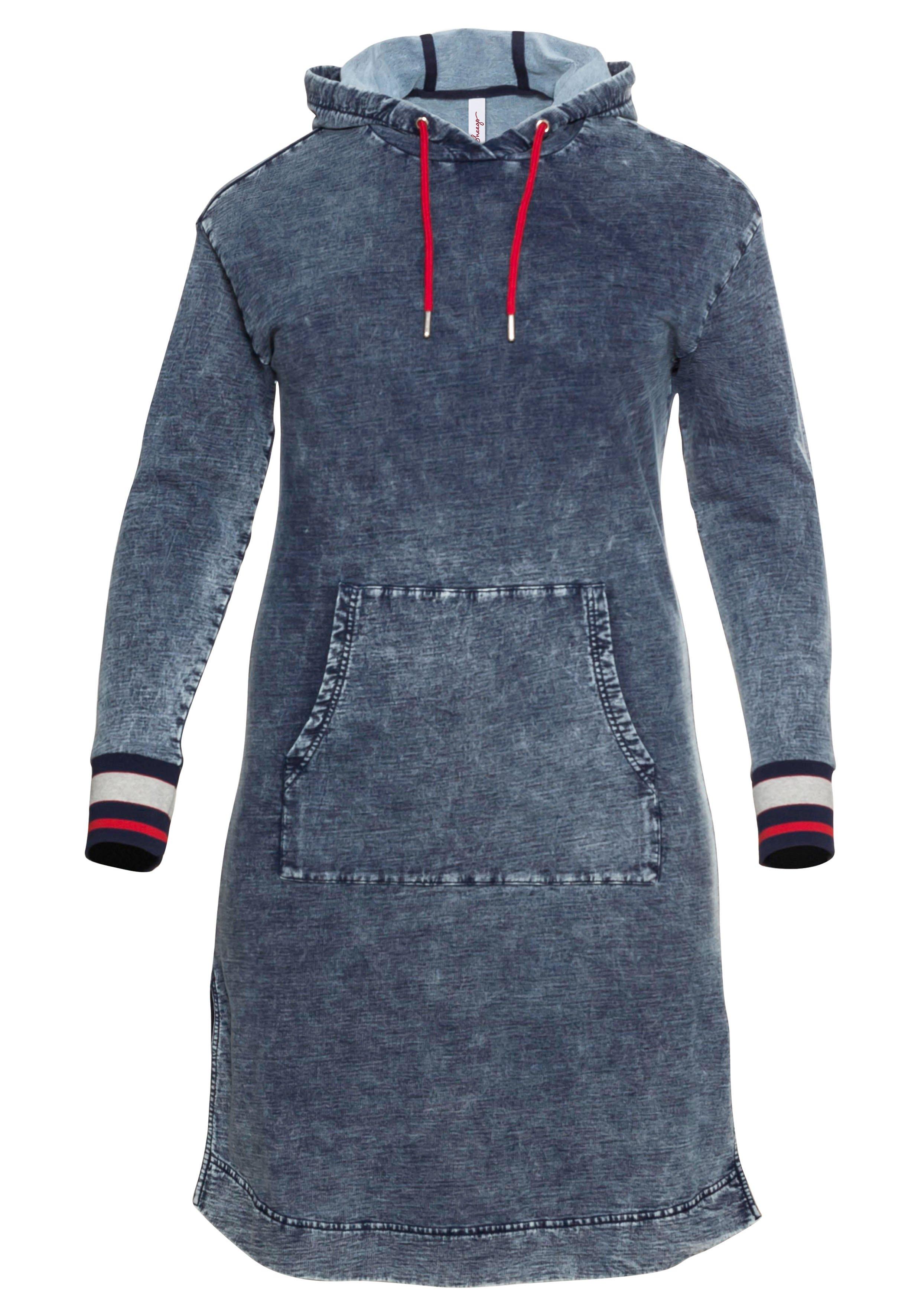 Sweatkleid mit Kängurutasche, in Denim-Optik