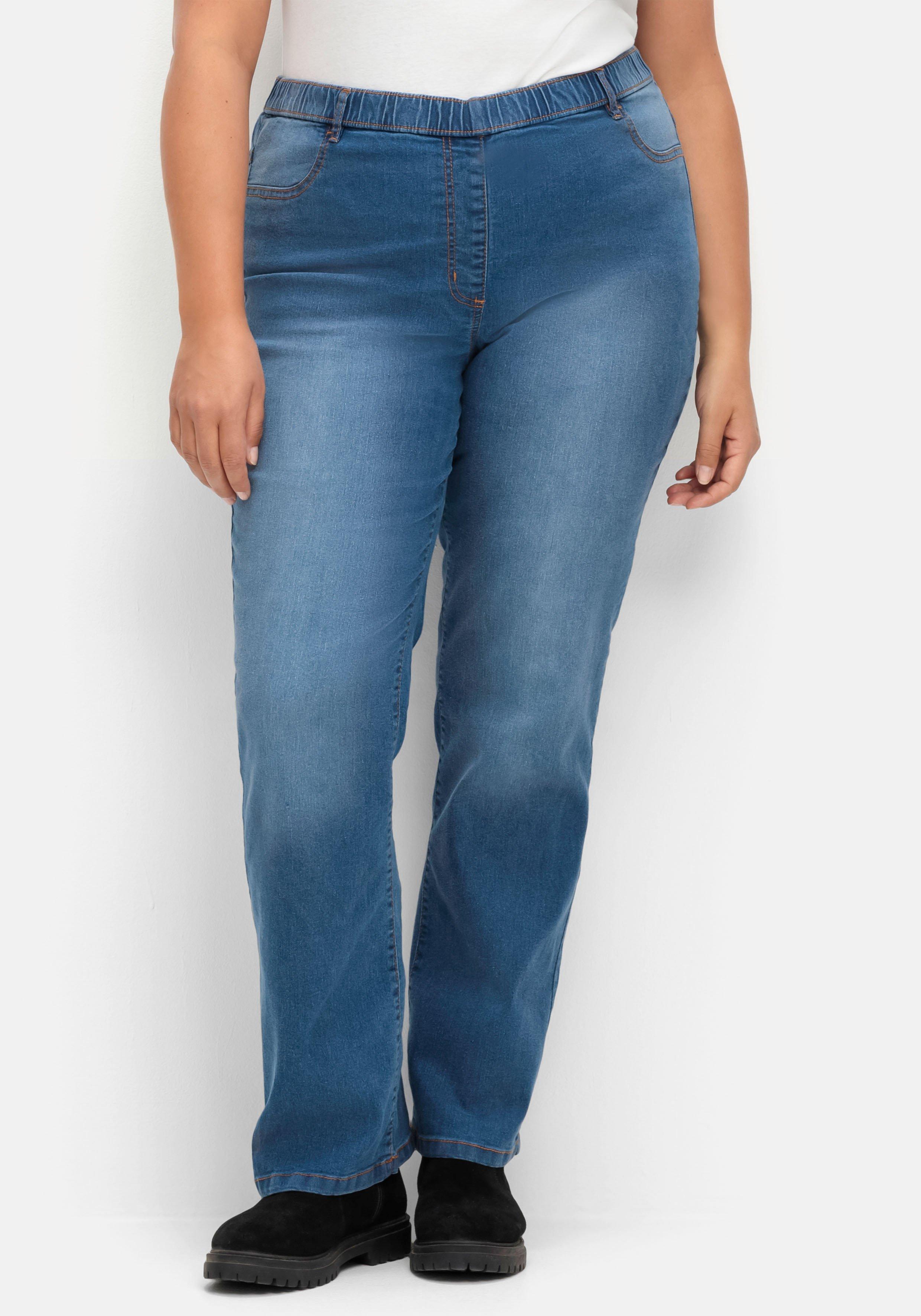 Bootcut-Jeans mit Komfortbund und Used-Effekten