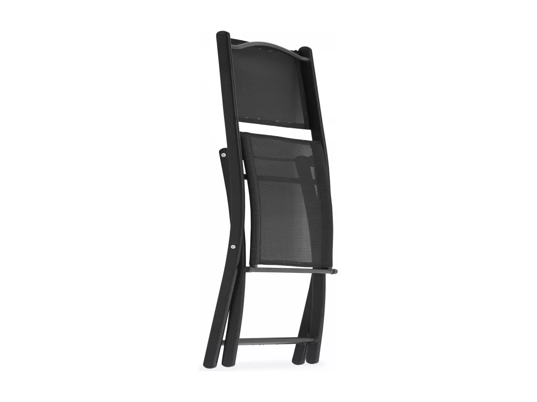 Table de jardin et 4 chaises pliantes en acier et verre noir