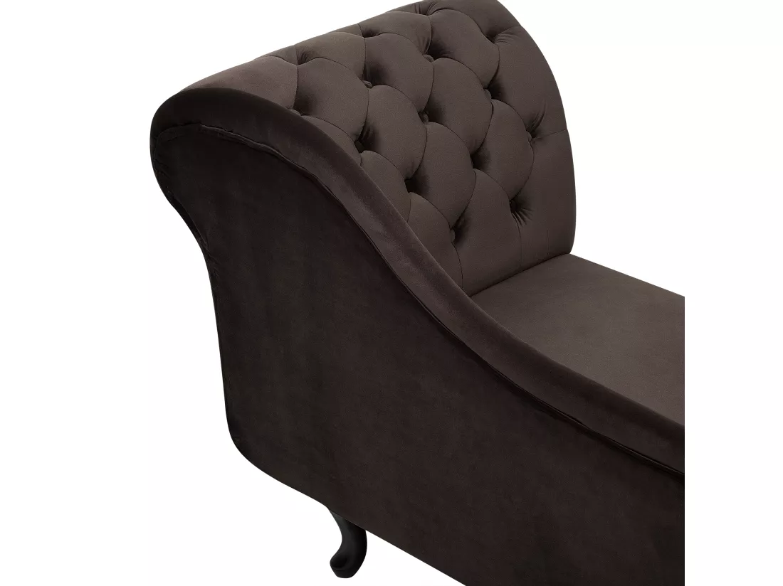 Chaise longue en velours marron côté droit style Chesterfield NIMES