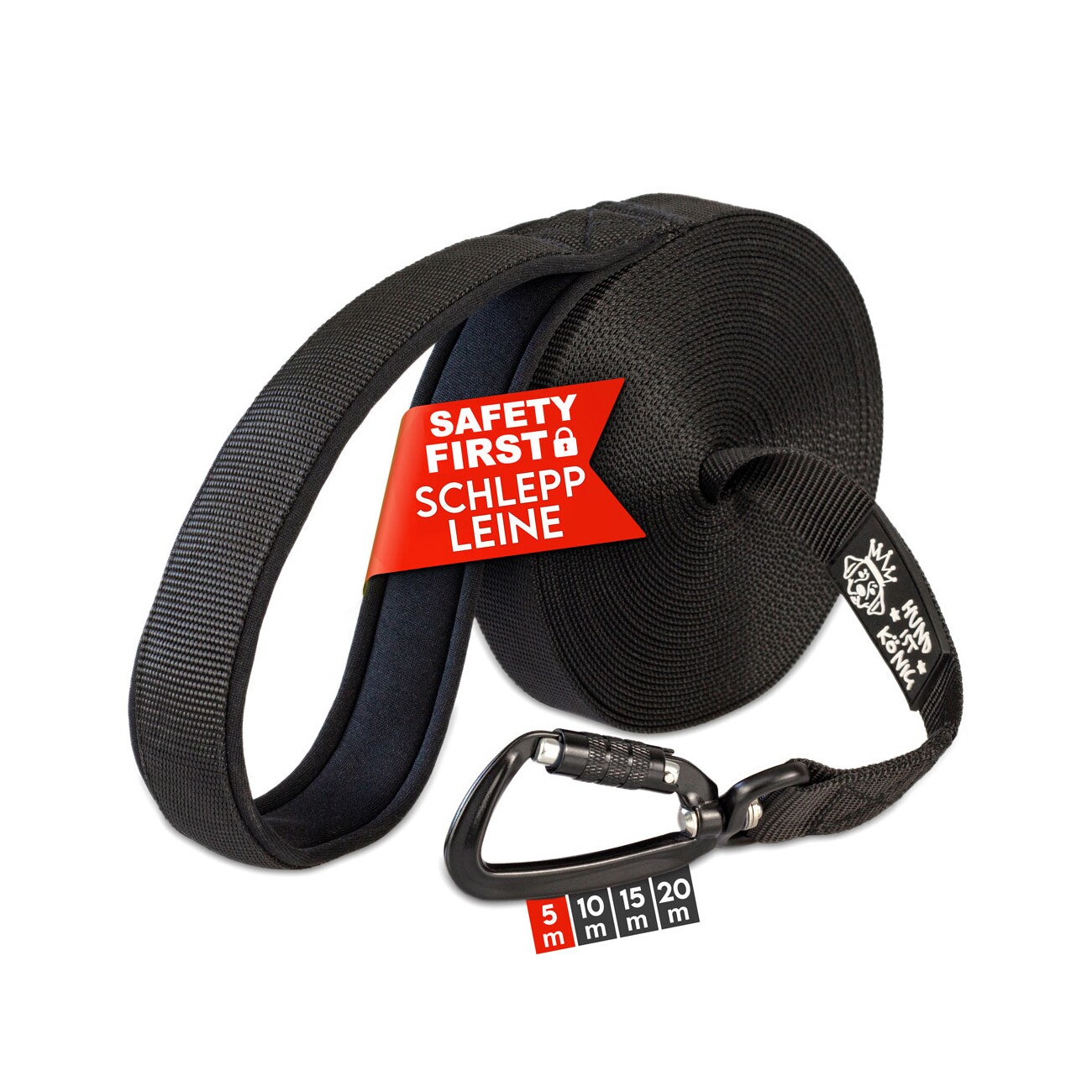 HUND IST KÖNIG ® Hunde Schleppleine mit Sicherheitskarabiner & gepolsterter Handschlaufe 5 m