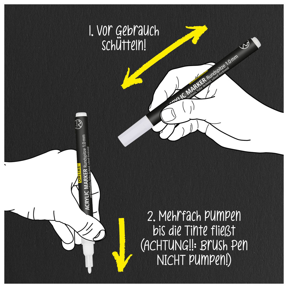 (5er Set) White Lettering Marker Wasserbeständige Acryl Brushpens Mal Stifte (18511) - Weiss