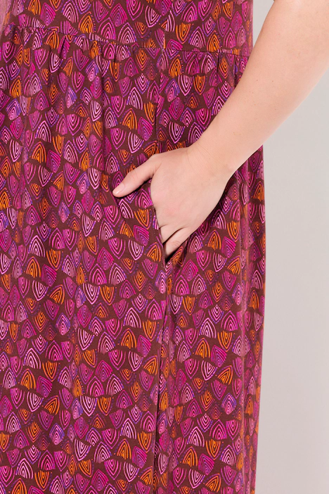 Jerseykleid, Mustermix, Carree-Ausschnitt, Halbarm, aubergine