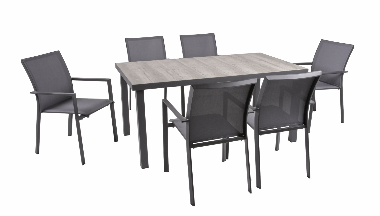 7-teilige Tischgruppe RANA - grau - Aluminium - Keramik