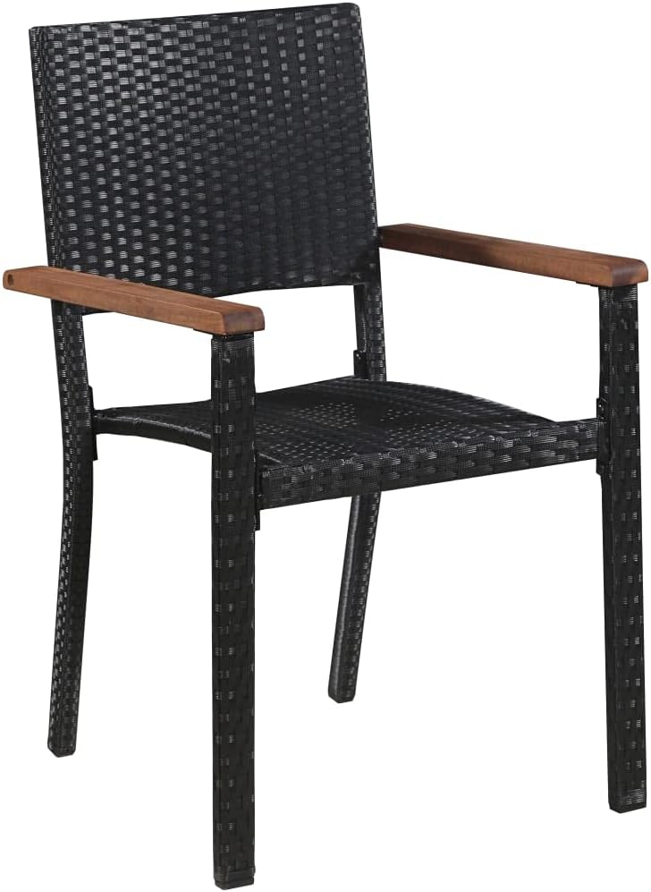 vidaXL Terrasse Essgruppe 5-teilig, Esstisch Set mit Holz Tischplatte Outdoor Möbel Set für Garten Balkon Poly Rattan und Akazienholz Schwarz