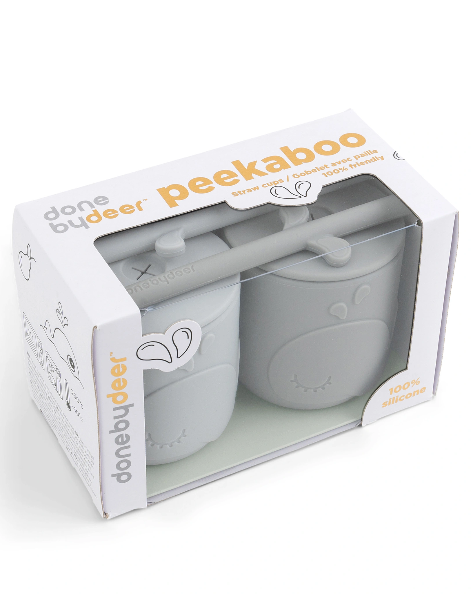 Strohhalmbecher PEEKABOO - WALLY 2er Pack in grau