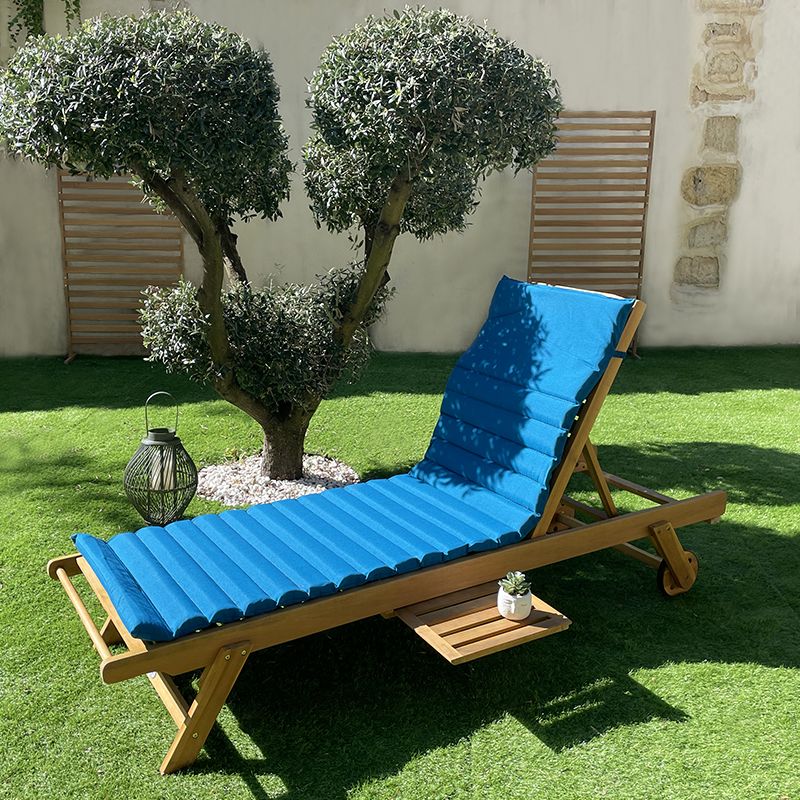 Bain de soleil mola en bois d'acacia fsc avec matelas ondulo bleu
