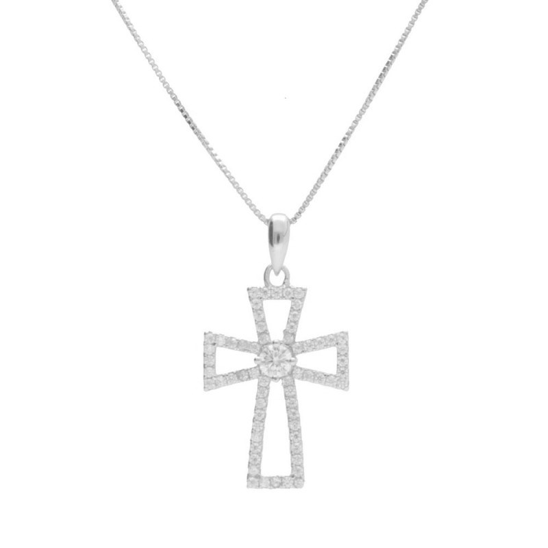 Collier Argent 925/000 Rhodié - Croix Pavé de Zirconiums