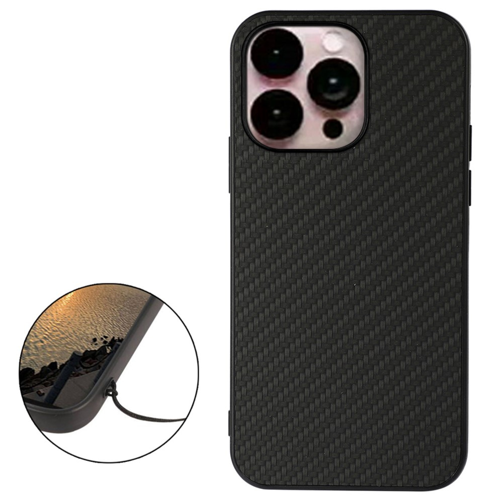iPhone 14 Pro Max Hardcase Hülle im Carbon Leder Look - Schwarz
