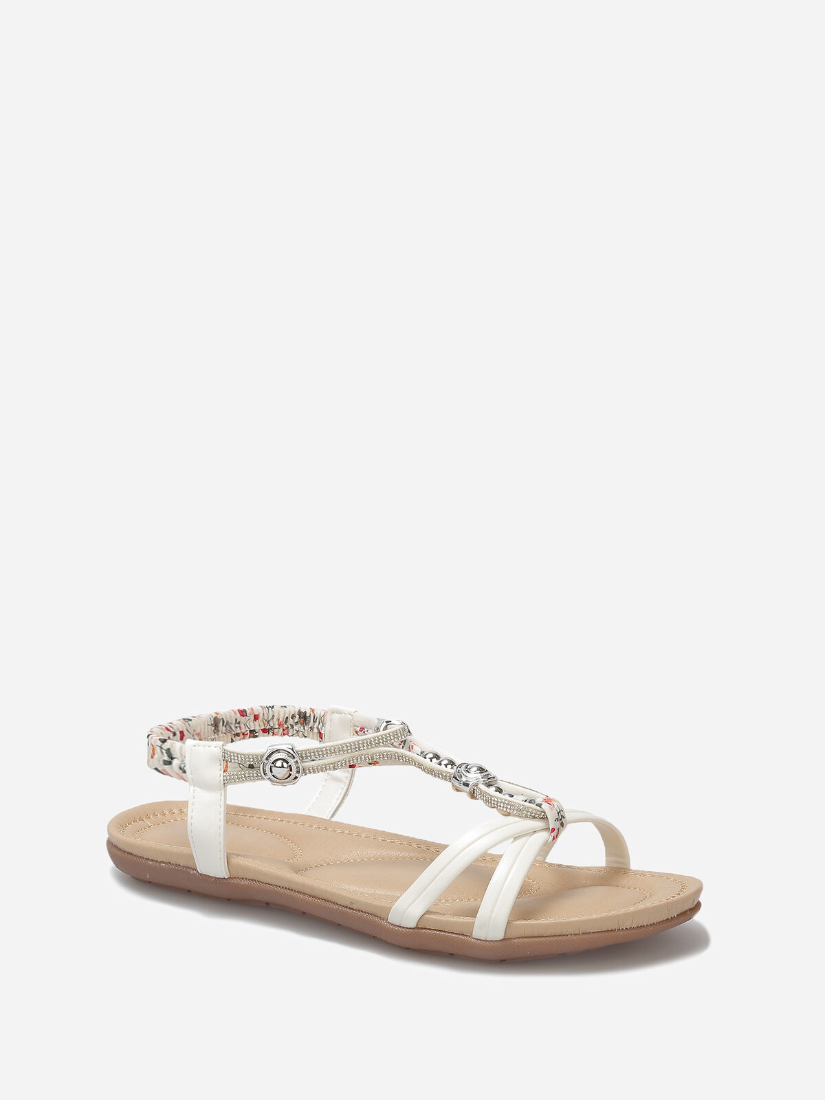 Nu-pieds à perles et strass grandes tailles- Blanc