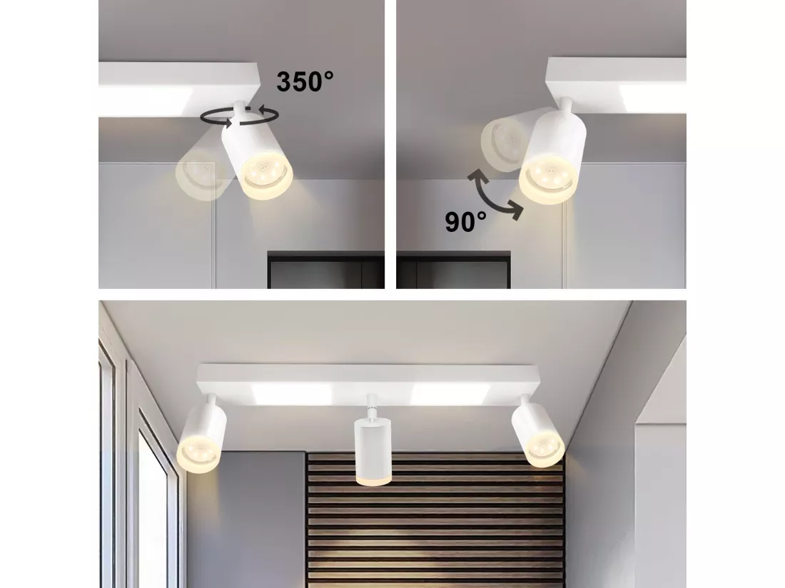 NETTLIFE Spot de plafond 3 ampoules GU10 chambre 3000k 20W blanc chaud orientable