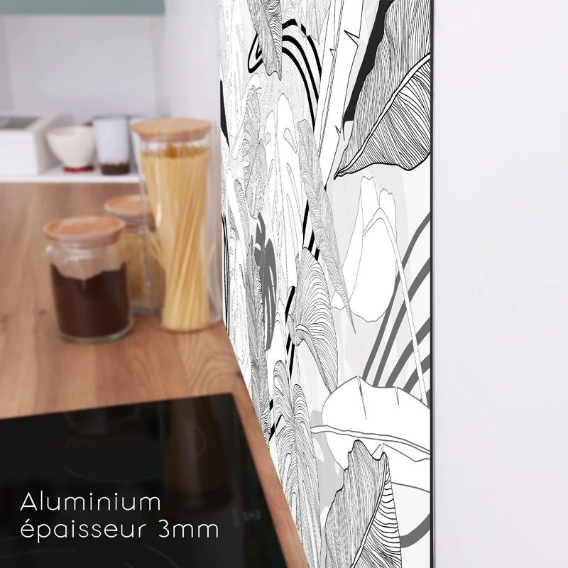 Crédence cuisine Fond de hotte ALU : L 90cm x H 70cm - BORNEO B&W 99de