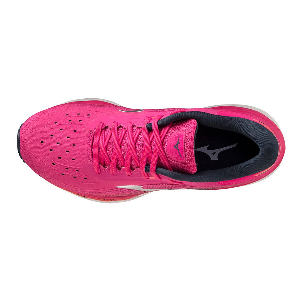 Mizuno WAVE SKY 5 - Chaussures running Femme ppeacock/silver/hotcoral