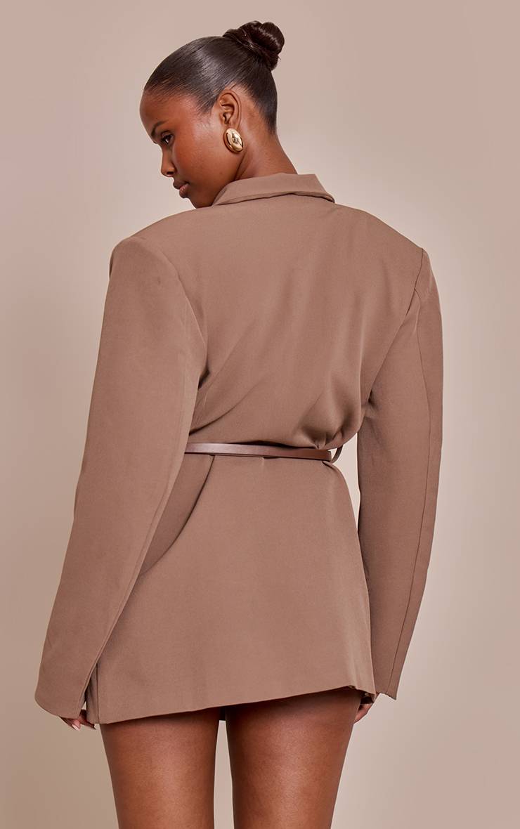 Chocolat Robe Blazer Ceinturée En Tissu Tissé