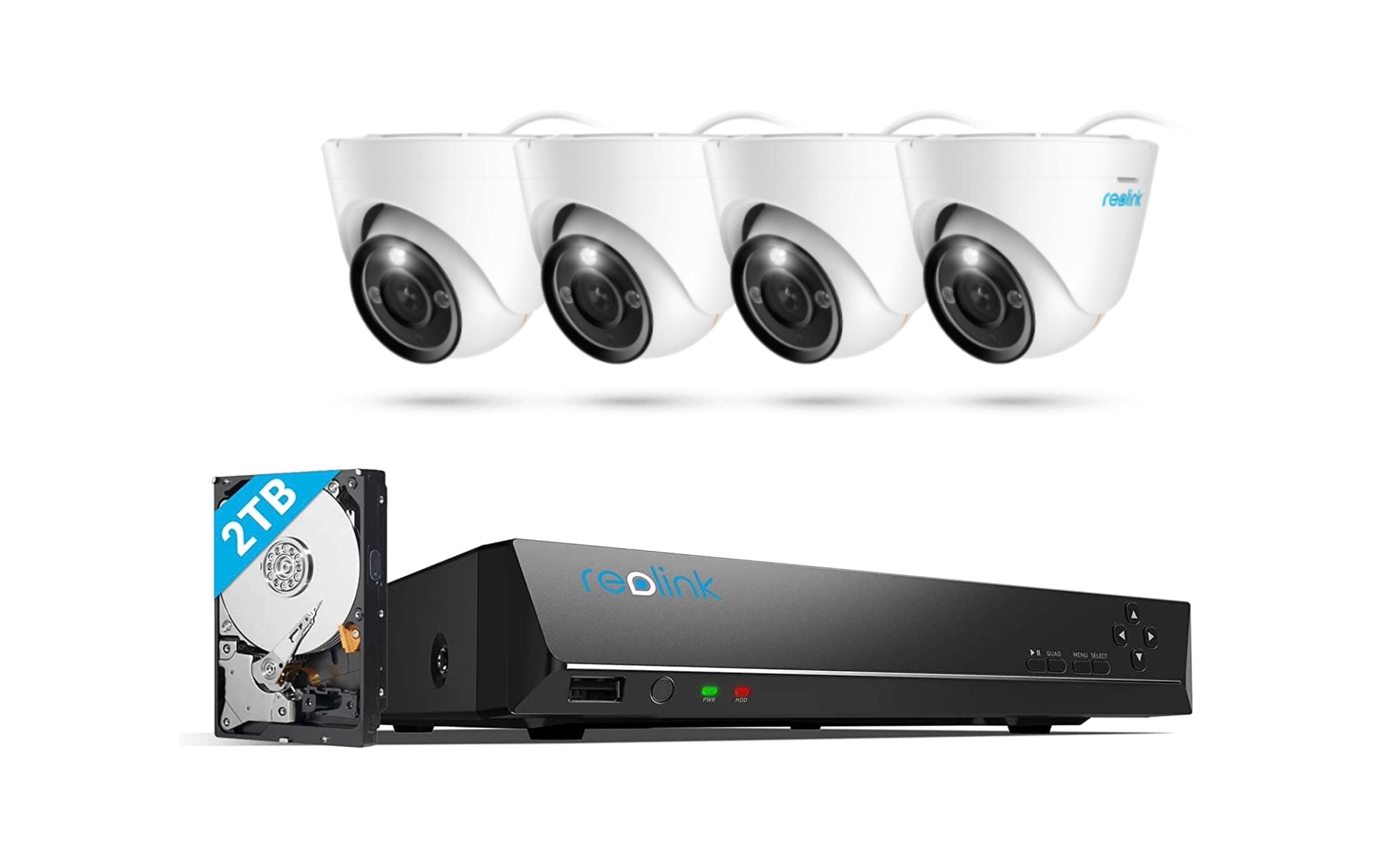 Überwachungsset NVS8-12MD4 Dome, inkl. 2TB Harddrive<br>Intelligentes 12MP PoE-Überwachungskit mit Spotlight und 24/7-Aufzeichnung