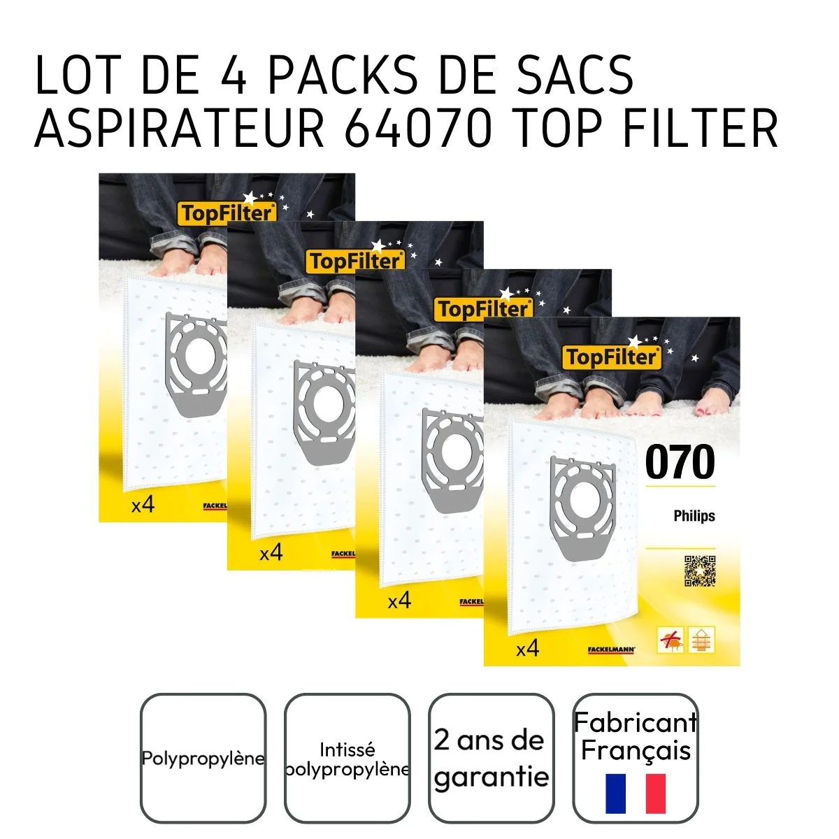 Lot de 4 packs de 4 sacs aspirateur 64070 Philips Premium TopFilter