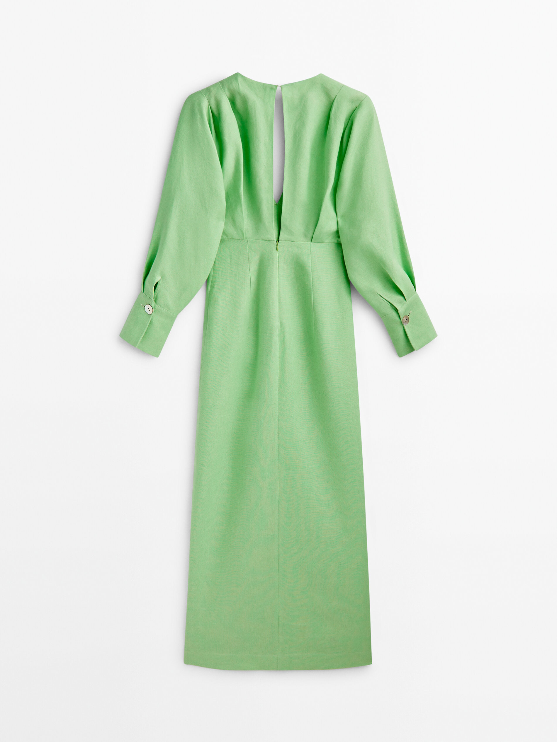 Vestido com detalhe plissado e fenda - Studio - VERD.MANZ
