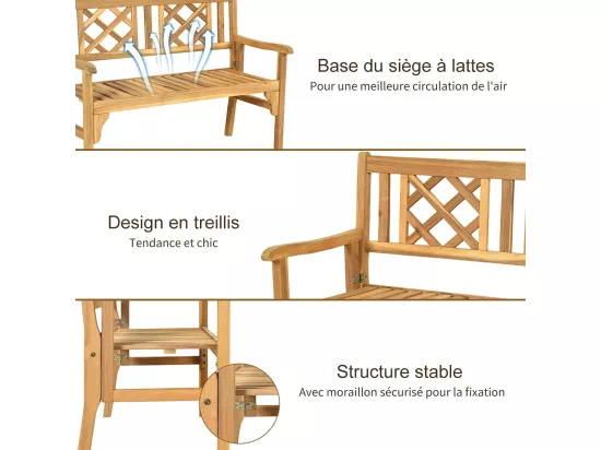 Banc de Jardin en Bois d'Acacia Certifié FSC 120x56x90 cm à 2 Places Dossier Incurvé et Accoudoirs pour Terrasse Balcon ou Jardin