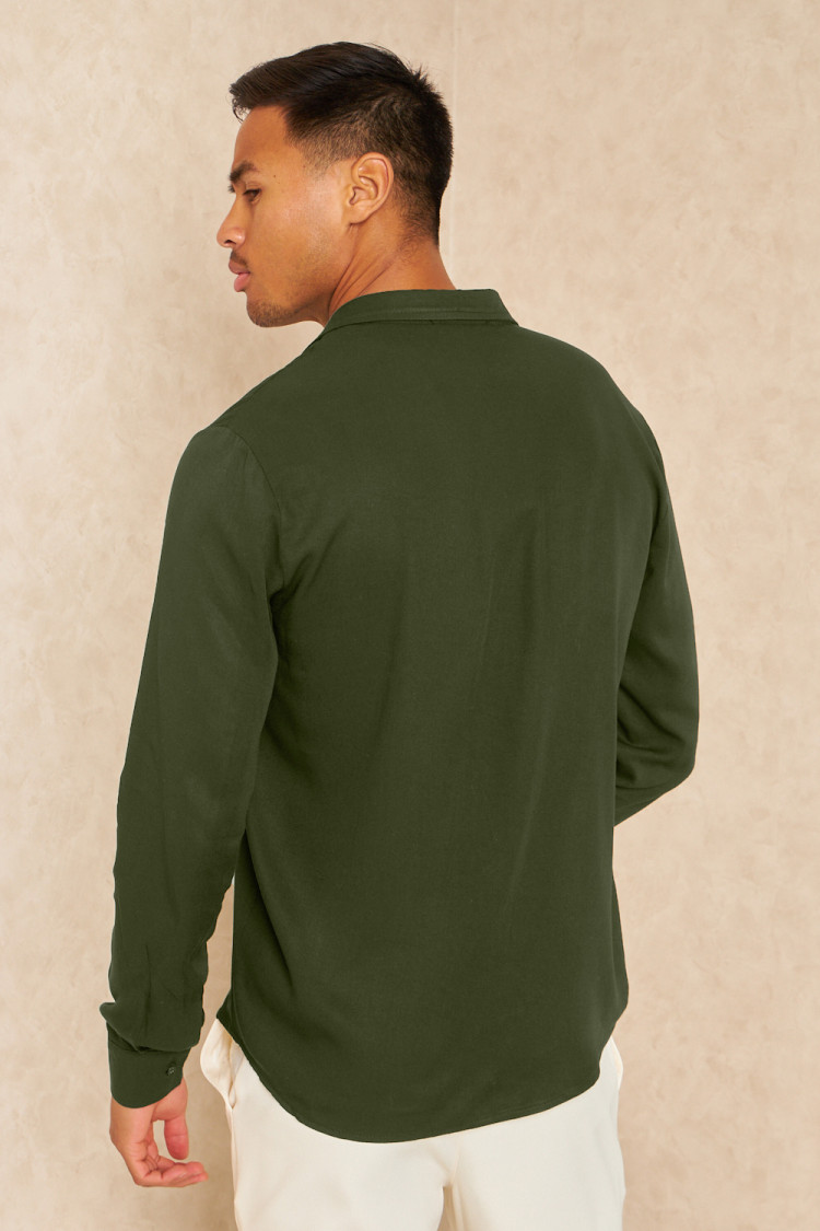 Chemise fluide manches longues kaki