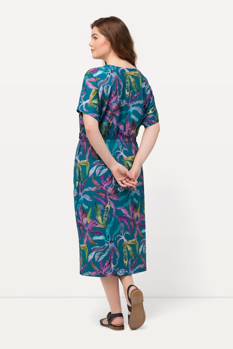Midikleid, V-Ausschnitt, Halbarm, Biobaumwolle