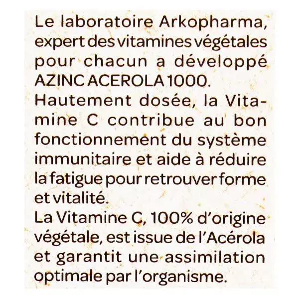 Arkopharma Azinc Acerola Natural 1000 - Embalagem com 2 x 30 comprimidos