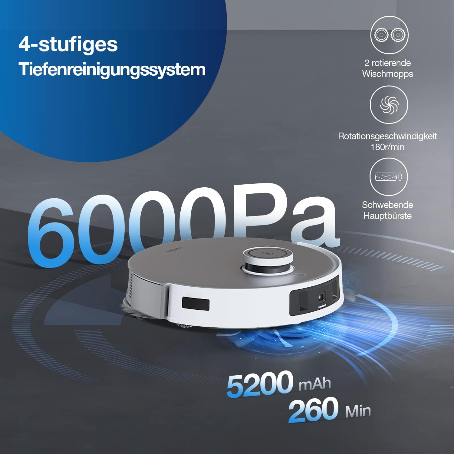 ECOVACS DEEBOT T20 Omni 6000Pa Saugroboter, Auto-Mopp-Hebefunktion, Heißwasser-Mopp-Wäsche und Mopp-Trocknung, selbstentleerend, rotierende Wischpads