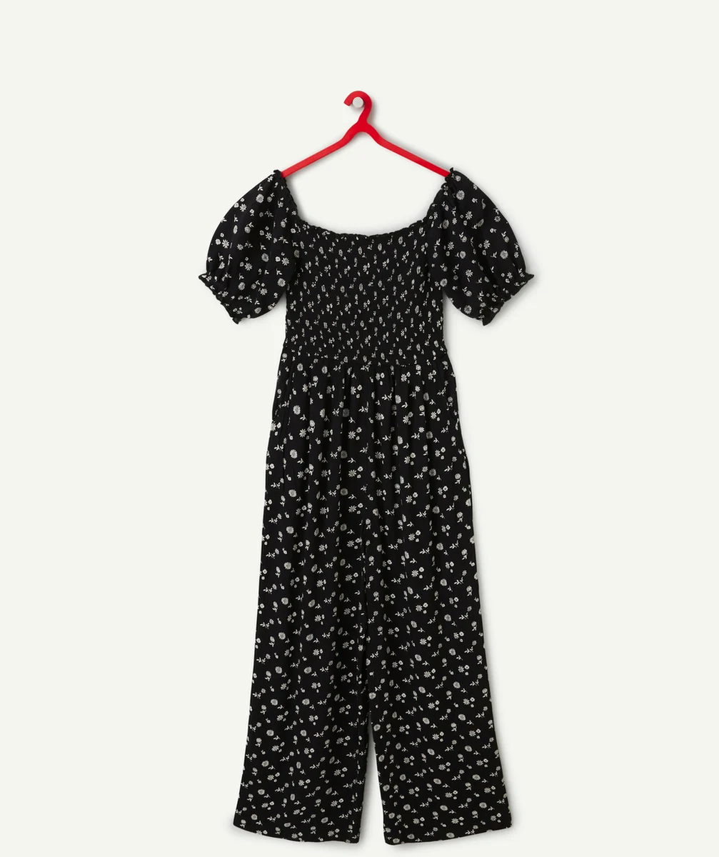 combinaison fille en viscose responsable noire imprimé à fleurs
