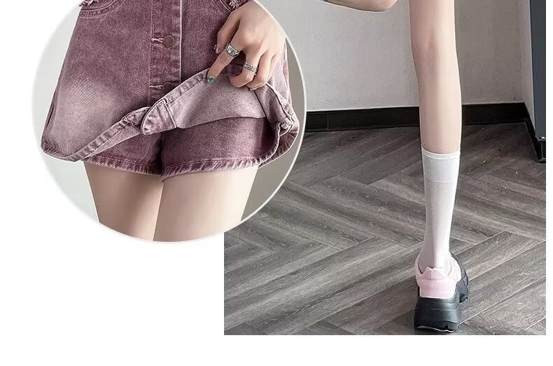 CosmoCorner - Hoge taille gewassen denim skort