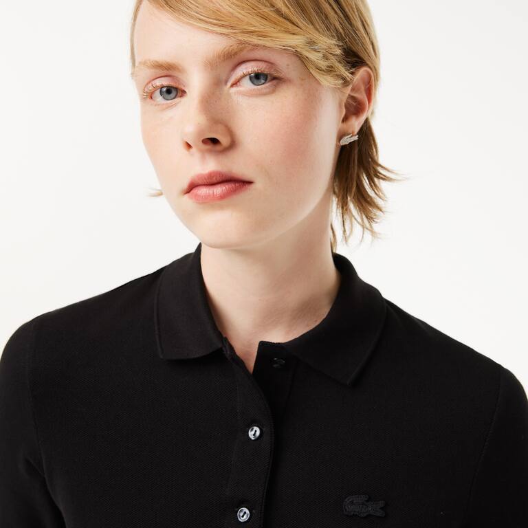 Polo Lacoste slim fit à manches trois-quarts en coton souple Manches Courtes - Noir - Lacoste - Femme