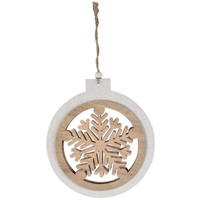 Dekohänger - Schneeflocke - aus Holz - 27 cm - weiß/braun