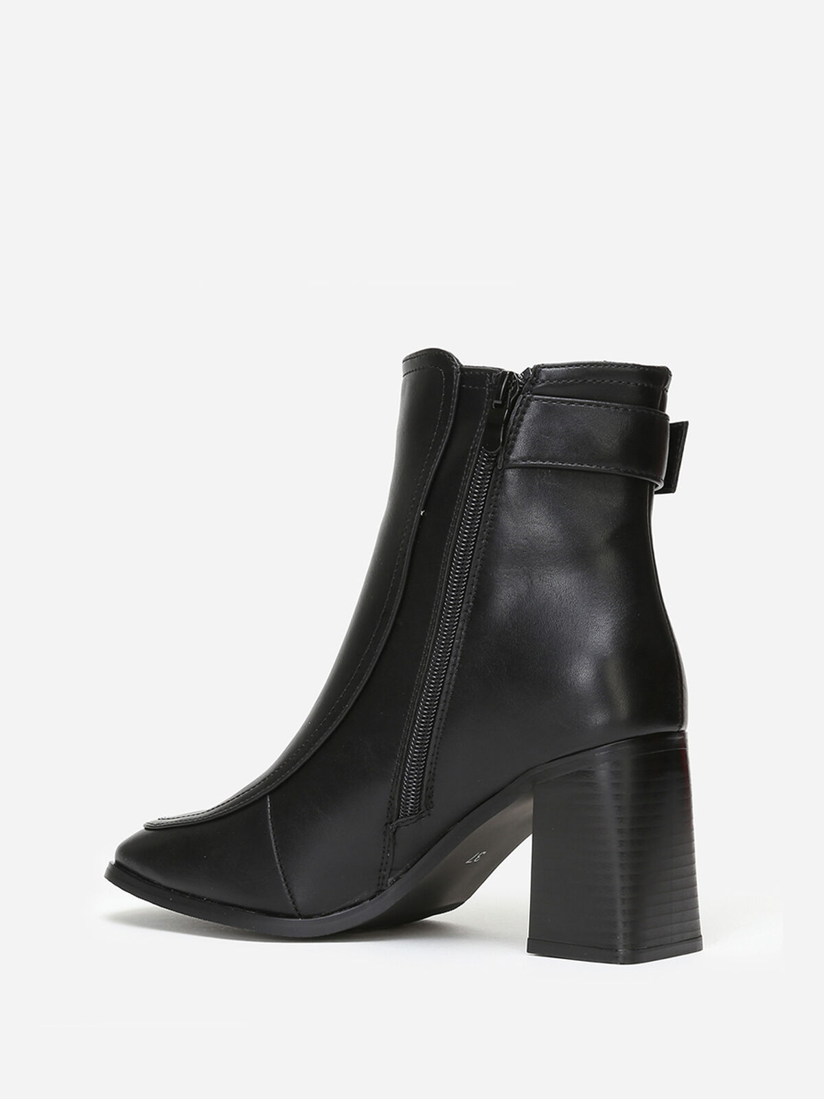 Bottines à talon et bout carrés avec bride- Noir