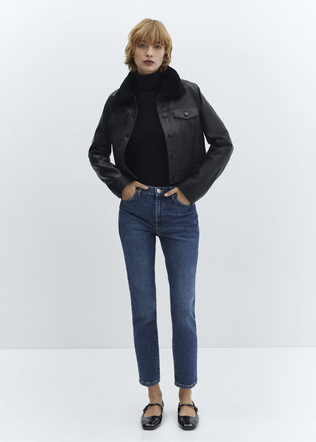 MANGO Slim cropped jeans Open blue